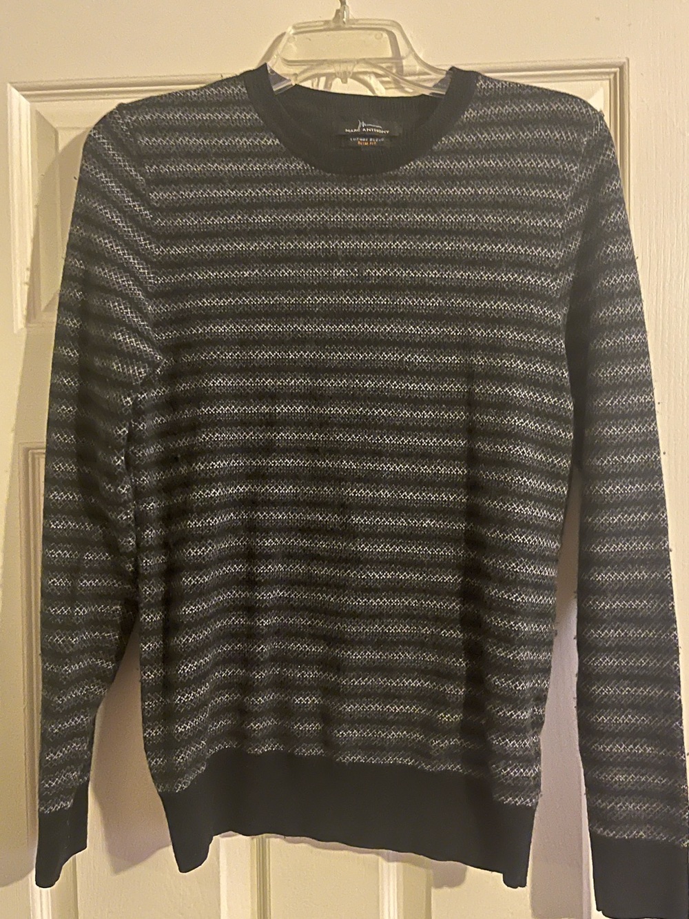 Marc Anthony Black and Gray Horizontal Stripe Crewneck Sweater